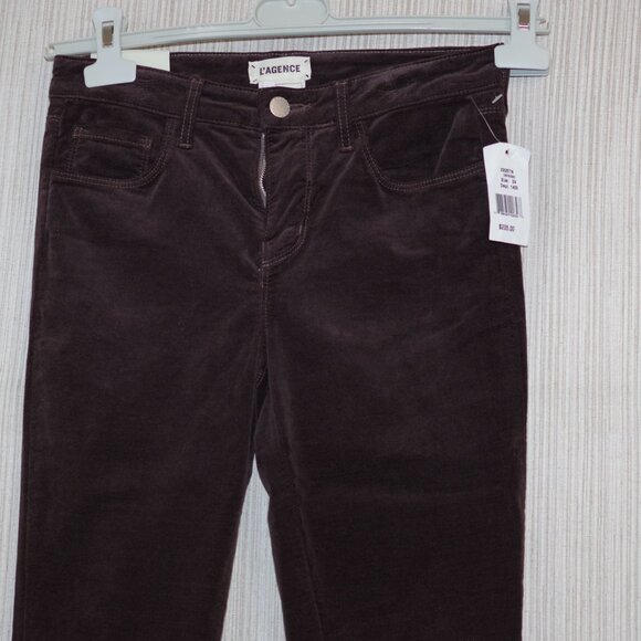 L'AGENCE Marguerite espresso brown Skinny High Rise velvet pants Size:24 - Picture 4 of 6